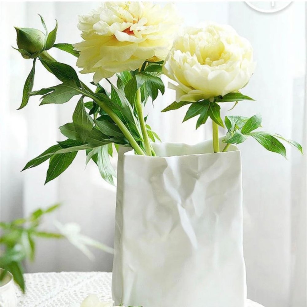Crinkle Paper Bag Shape Ceramic Vase